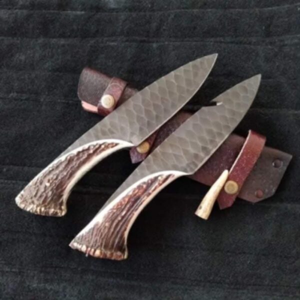 Custom Handmade Damascus Steel Hand Forged Antler Knife, Crown Stag Handle Knife, Stag Horn Handle Full Tang Hunting Knife, Christmas Gift