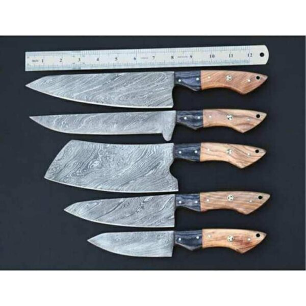 Handmade Damascus Steel Kitchen Knife Set | Premium Wooden Handle Chef Knives | Artisan Cutlery | Sharp Durable Blades | Gift for Cooks
