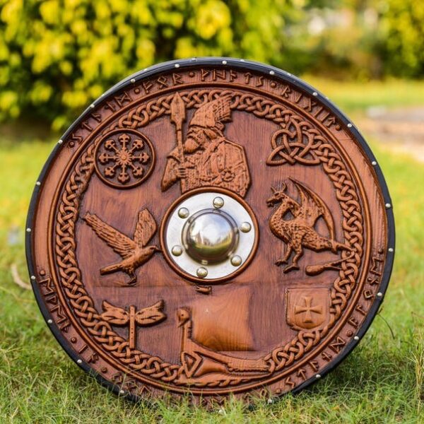 Handcrafted Viking Shield | Authentic Norse Mythology Wooden Round Shield